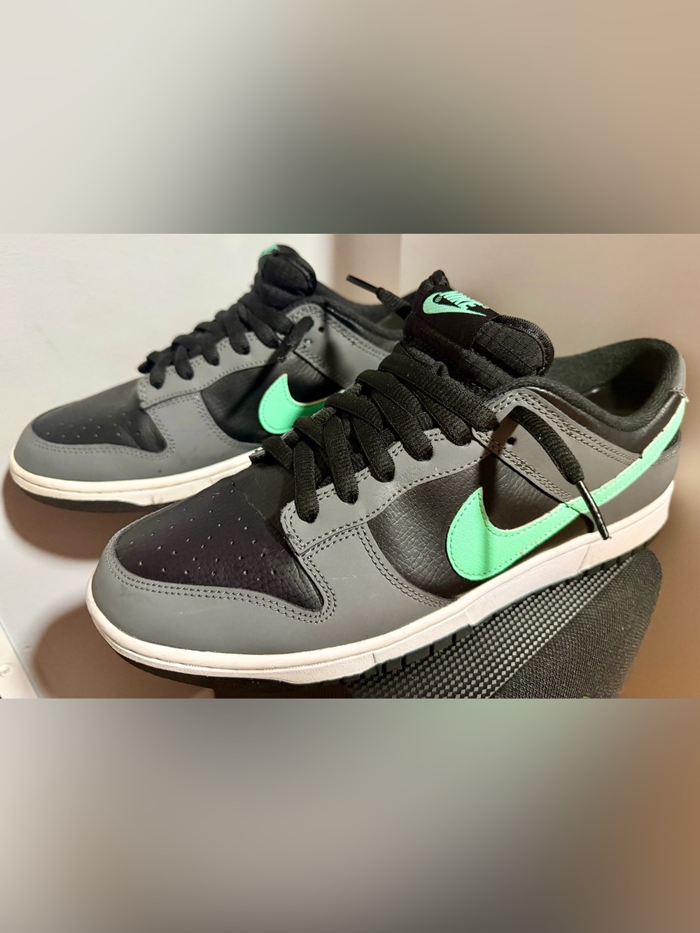 Nike Men’s Dunk Low Sneakers in Black, Gray & Mint Green